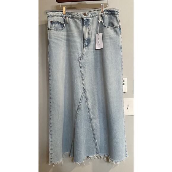 Frame Denim Skirt Regenerative Recycled Cotton Raw Hem Womens 32 New